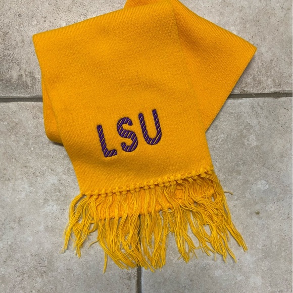 LSU Embroidered Scarf Unisex Gold with Purple LSU Stiching Warm Fringe Tigers - Picture 7 of 10